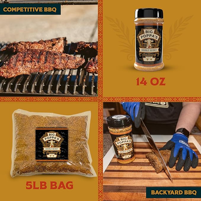 Big Poppa’s Double Secret Steak Rub — Award Winning Beef Rub — Gluten-Free Spice Mix — Dry Rubs for Smoking and Grilling with Sea Salt (5Lb Bag)
