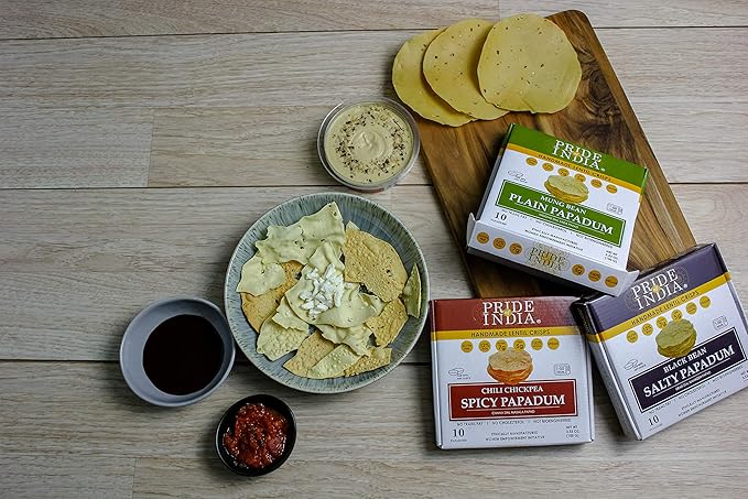 Pride Of India - Salty Black Bean Namkeen Papadum Lentil Crisp - 10 count (3.53oz - 100gm) - Lentil Chips, Gluten-Free Crackers, Healthy Snacks, Indian Snacks, Lentil Crackers