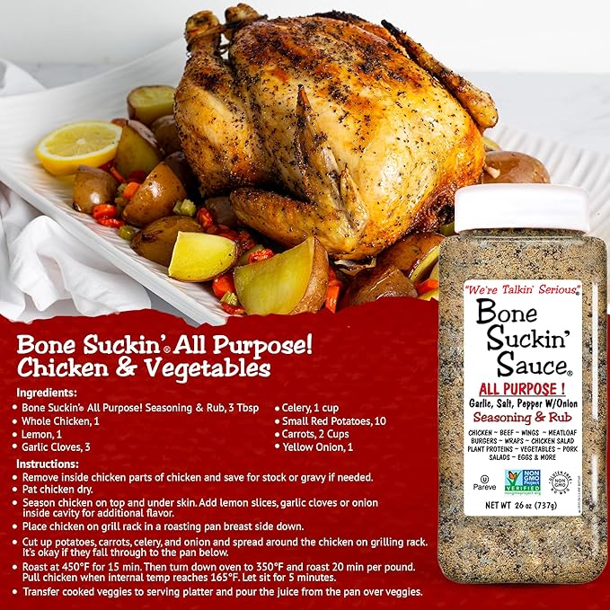 Bone Suckin' Sauce Bulk Seasoning & Rub - Brown Sugar, Garlic, Onion, Spices - Non-GMO, Gluten-Free, Fat-Free, Kosher, Pareve, No MSG (1 Pack, All Purpose)