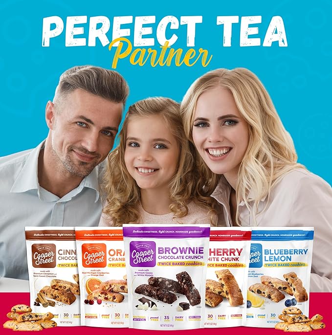 Cooper Street Twice Baked Biscotti Cookies Variety Pack - 5 Pack (5oz Each) - Light and Crispy Coffee Cookies 5 Flavors Assortment - Low-Calorie Snacks for Adults & Kids - Dairy & Peanut Free, Kosher