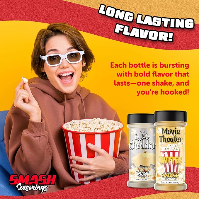 White Cheddar & Movie Theater Butter Popcorn Seasoning Shaker ??2 Pack Double Flavor Blend with Rich Butter & Sharp Cheese ??Sprinkle for Popcorn, Fries, Pasta, Chips, Veggies, Snacks, Gatherings