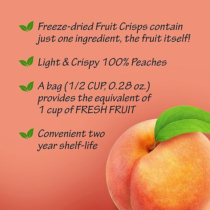 Brothers All Natural Freeze Dried Fruit Crisps, Peach, 0.28 Oz (Pack of 24), Made with 100% Fruit, Gluten Free, Soy Free, Vegan, Heathy Snack, Lunch Box Ready