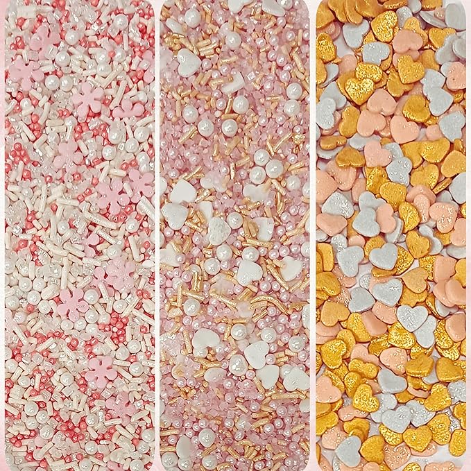 Confect Pink, Silver, Gold & White Pearl Sprinkles Mix ??Edible Baking Decorations for Cakes, Cupcakes, Cookies ??Valentine?셲 & Celebration Sprinkle Set ??Pack of 5 - Vegan, Gluten-Free, Nut-Free, Soy-Free, Dairy-Free, Palm Oil-Free -5 Oz
