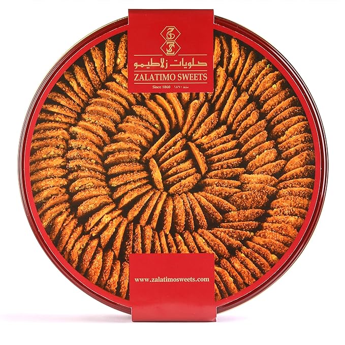Zalatimo Sweets Since 1860, 100% All Natural Sesame Biscuits, Round Gift Tin, Slightly Sweet Cookies with No Preservatives, No Additives, No Starches, No Syrups! 1.65Lbs
