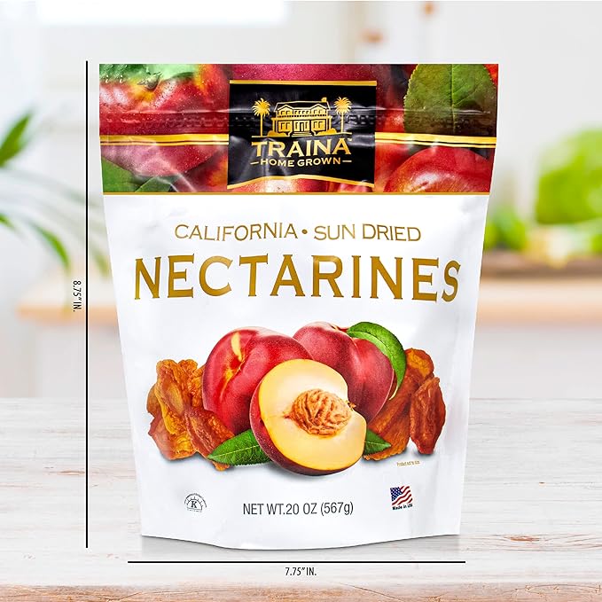 Traina Home Grown California Sun Dried Nectarines - Healthy & Non-GMO, Sweet Flavor, Sun Dried Fruit, No Sugar Added, Perfect Snack In Resealable Pouch (20 Oz)