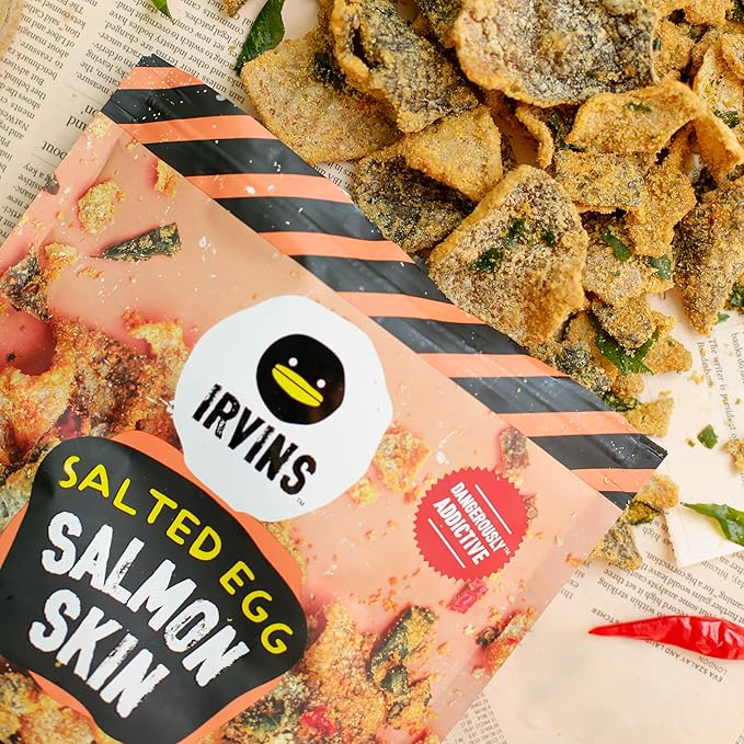 Irvins Salted Egg Salmon Skins, 3.7 Ounce (Pack of 3) (8.1oz (Pack of 3), Salted Egg)