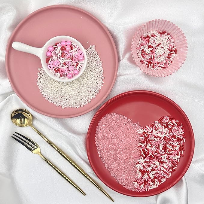 Valentines Sprinkles for Cake Decorating, 7oz Pink Heart Jimmies Pearl Sprinkles for Valentines Cookie Baking Cupcake Topping