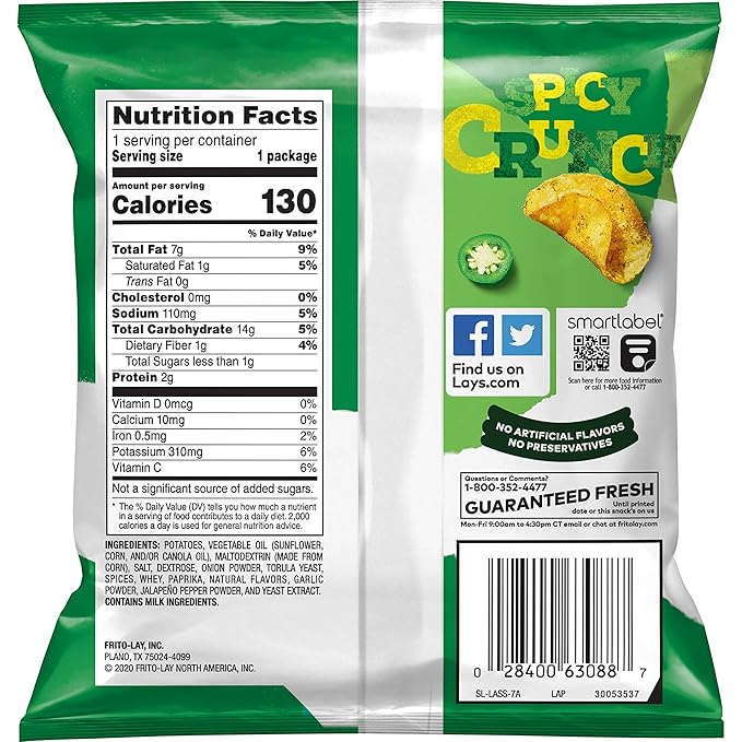 Lay's Kettle Cooked Potato Chips, Jalapeno, 0.85 Ounce (Pack of 40)