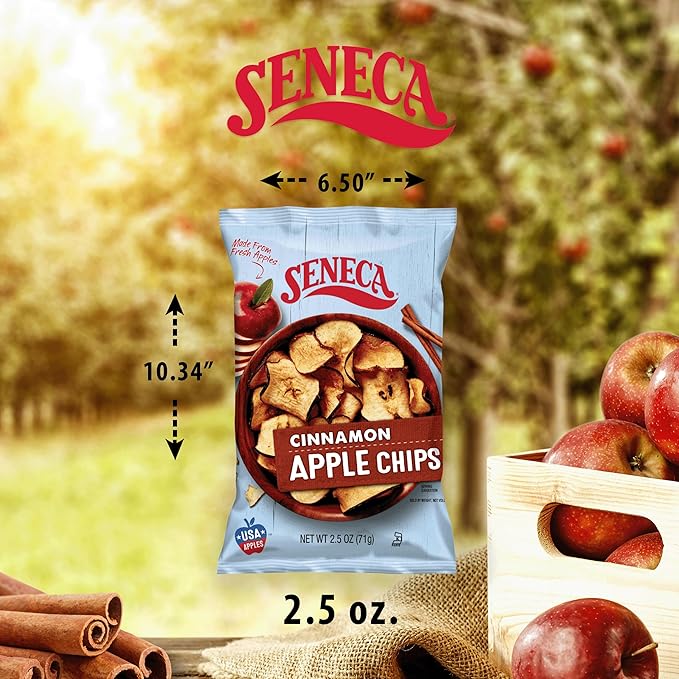 Seneca Cinnamon Apple Chips | Made from Fresh Apples | 100% Red Delicious Apples | Yakima Valley Orchards | Real Cinnamon | Crisped Apple Perfection | Foil Fresh Bag | 2.5 ounce (Pack of 12)