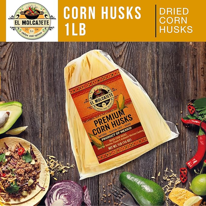 Corn Husks for Tamales 1 lb ??Premium Dried Hojas de Maiz, Natural and Authentic Mexican Husk Wrappers, Fresh and Flavorful by El Molcajete