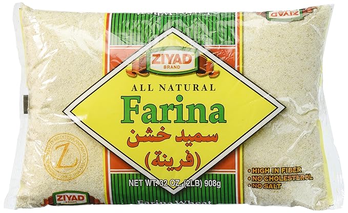 Ziyad Premium Quality Farina ??Finely Ground, Smooth Wheat Cereal ??High Fiber, No Cholesterol/Salt ??Vitamin-Enriched, Vegan ??Quick 30 Min Prep ??Versatile for Sweet & Savory Dishes,32oz