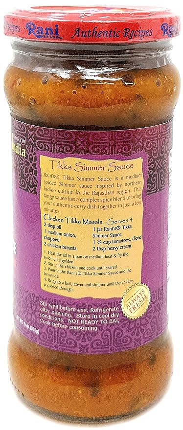 Rani Tikka Curry Vegan Simmer Sauce (Creamy Tomato, Onion & Cilantro) 14oz (400g) Glass Jar ~ Easy to Use | Vegan | No Colors | All Natural | NON-GMO | Gluten Free | Indian Origin