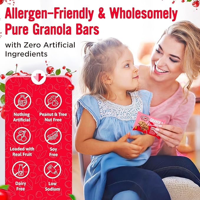 Cooper Street Chocolate Cherry Granola Bakes (48 Count) – Individually Wrapped Soft and Chewy Granola Bars Bulk – Low Sodium, Nut & Dairy Free - Perfect As Healthy Bulk Office or Classroom Snacks