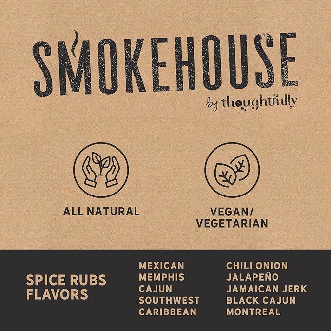 Smokehouse by Thoughtfully, Gourmet Grilling Spice Set in Mini Glass Bottles, Vegan and Vegetarian, Grill Seasoning Flavors Include Caribbean, Jamaican Jerk, Jalapeno, Montreal and More, Pack of 10