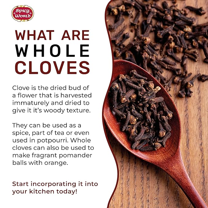Cloves Whole Bulk 14 Oz Bag - Pure, Non-GMO, Premium Hand Picked Quality - Great for Foods, Clove Tea, Clove Pomander Balls & Potpourri - Aromatic & Richly Flavored Cloves Whole by Spicy World