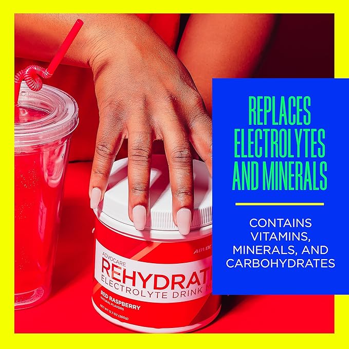 AdvoCare Rehydrate Electrolyte Drink Mix - Hydration & Recovery Drink with Sodium, Potassium & More - Red Raspberry, 12.7 oz