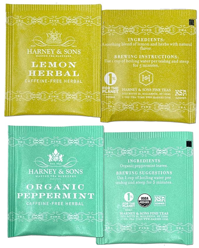 Harney & Sons Assorted Tea Bag Sampler 40 Count – Harney Decaf Tea Bags Variety Packs, Herbal Tea Bundle Caffeine Free Tea
