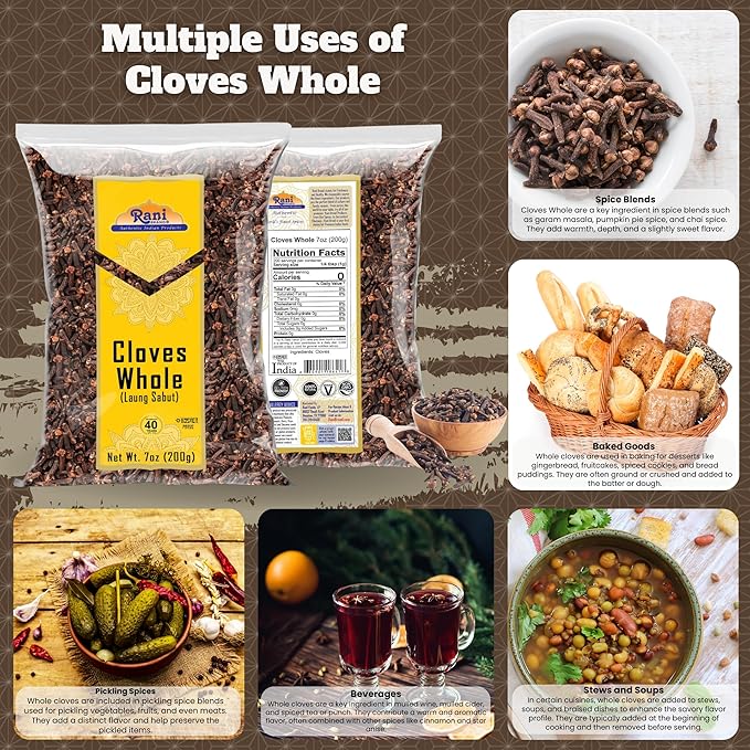 Rani Cloves Whole (Laung) 7oz (200g) Great for Food, Tea, Pomander Balls and Potpourri, Hand Selected, Spice ~ All Natural | NON-GMO | Kosher | Vegan | Gluten Friendly | Indian Origin