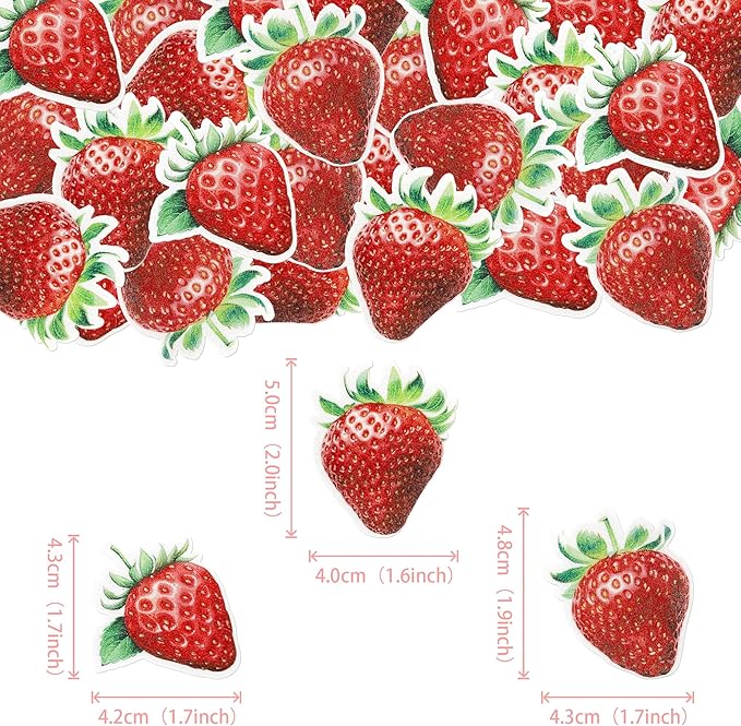 60 Pack Edible Sweet Strawberry Cupcake Toppers Rice Paper Wafer Paper First Birthday Strawberry Cake Picks for Fruit Baby Shower Birthday Berry Sweet Kids Birthday Cake Decorations