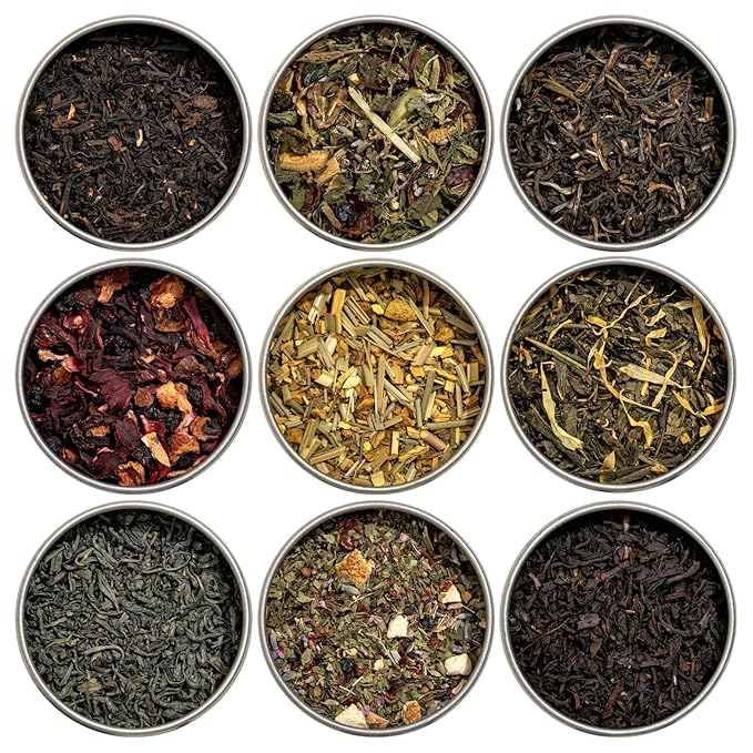 Heavenly Tea Leaves Organic Loose Leaf Tea Sampler Set (Approx. 90 Cups) - Assortment of Black Tea, Green Tea, Herbal Tea - High to No Caffeine - Great Hot or Iced - Premium Assorted Gifts Set