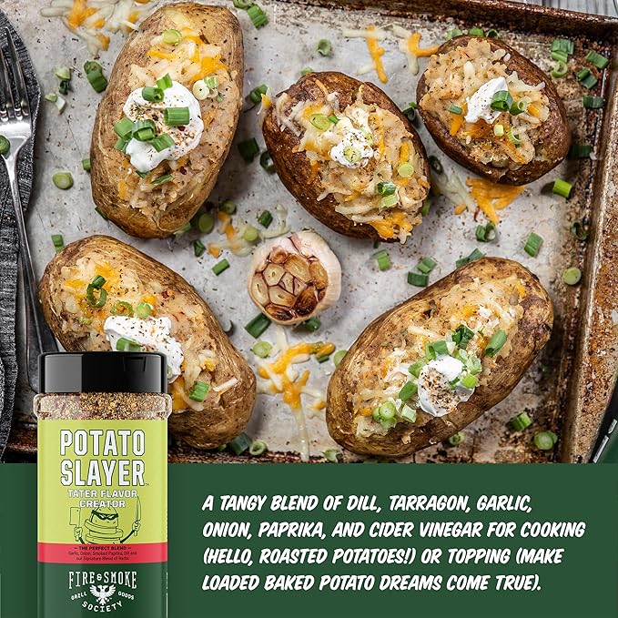Fire & Smoke Society Potato Slayer Vegetable Seasoning | BBQ Seasonings and Rubs for Grilling | Potato & French Fry Seasoning | Mix Blend Rub Powder, Garlic, Onion, Herb Flavor | XL (2 Pack)