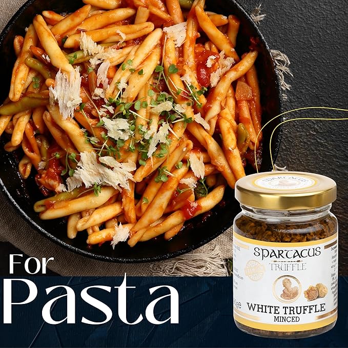 Spartacus White Truffle, Chopped, Preserved in Extra Virgin Olive Oil, The Perfect Gourmet Seasoning for Pizza, Pasta, Salads, Potatoes (3.17 oz)