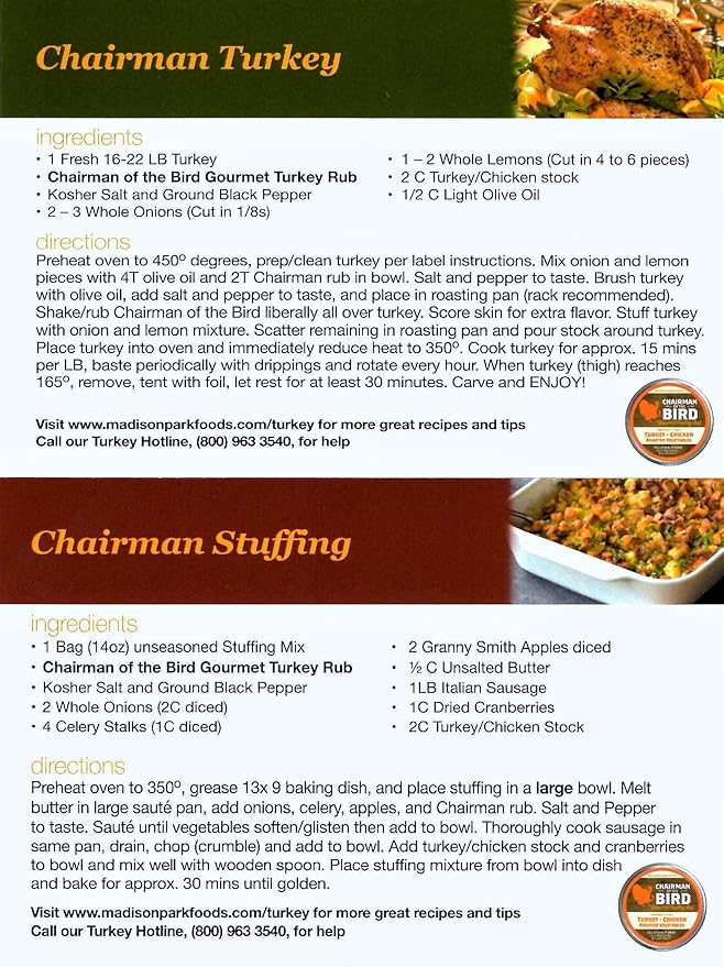 2 Pack of Perfet Poultry Pack - Chairman of the Bird Gourmet Turkey Rub + Stan's Premiun Chicken and Deep Fried Turkey Rub - All Natural Gluten Free Low Salt No MSG, 3 Ounce Spice Tin