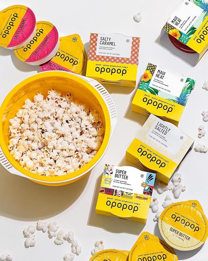 Opopop Microwave Popcorn - Pop Cups Super Butter 6-Pack, Non-GMO Gourmet Popcorn Kernels & Flavoring, Butter Popcorn, Gluten Free Snacks, Easy to Make and No Mess