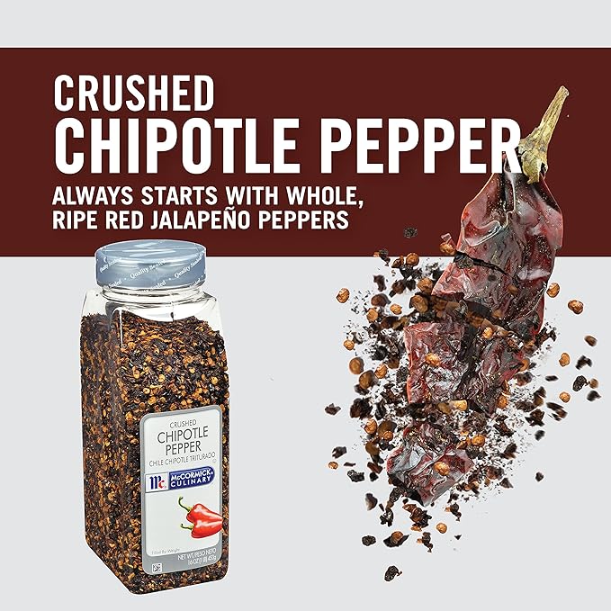 McCormick Culinary Crushed Chipotle Pepper, 16 oz - One 16 Ounce Container of Dried Chipotle Pepper Seasoning for a Smoky Sweet Flavor, Perfect for Meats, Sauces, Marinades, Soups and More