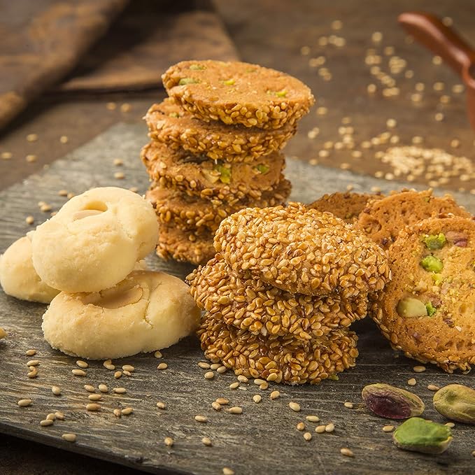 Zalatimo Sweets Since 1860, 100% All-Natural Sesame & Butter Shortbread Cookies, Round Gift Tin, Slightly Sweet Cookies with No Preservatives, No Additives, No Corn Starch, No Syrups! 1.65Lbs