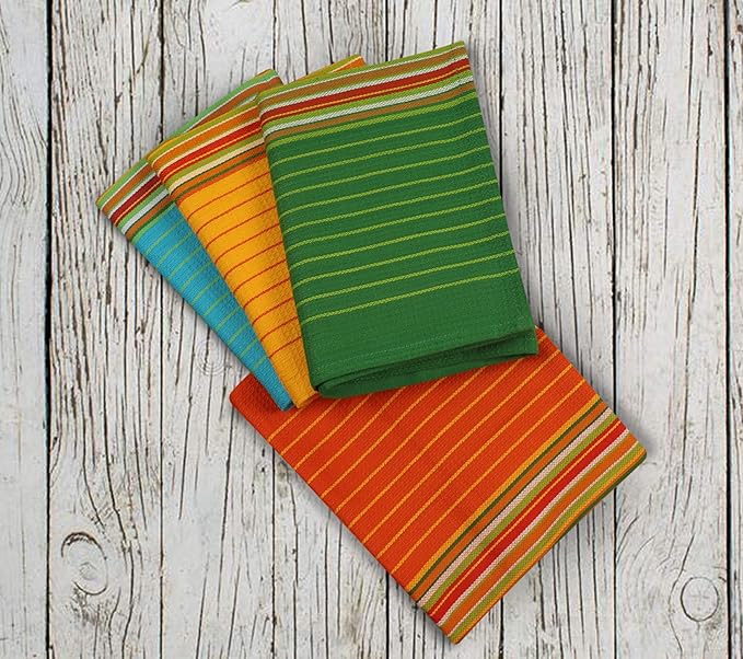 Salsa Stripe Kitchen Towels 100% Cotton Dish Towels for Kitchen Multi Color Highly Absorbent Multi-Purpose Waffle Dish Cloths for Cleaning Soft Hand Bar Towels 20x28 Inches (Set of 12)