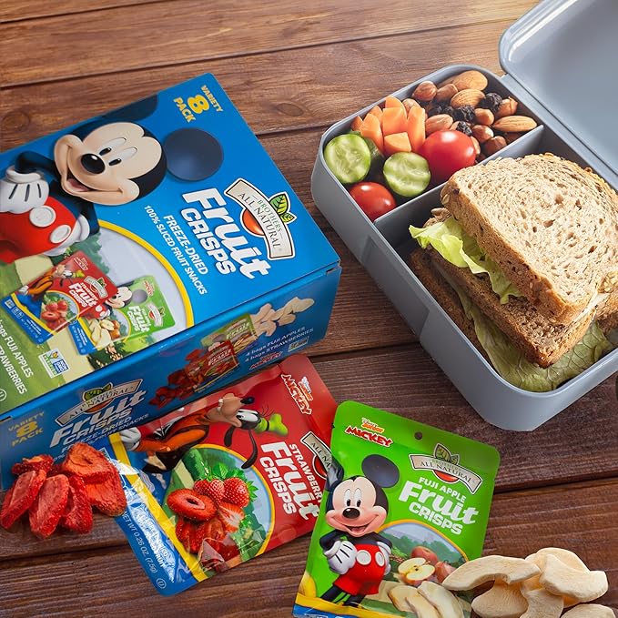 Brothers All Natural Disney Freeze Dried Fruit Crisps, Variety Pack, 8 Single Serve Bags, Fuji Apple, Strawberry, Made with 100% Fruit, Gluten Free, Soy Free, Vegan, Heathy Snack, Lunch Box Ready