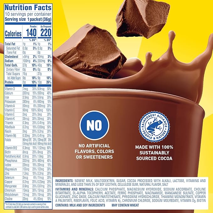 Carnation Breakfast Essentials Powder Drink Mix, Rich Milk Chocolate, 10 Count Box of 1.26 Ounce Packets (Pack of 6)