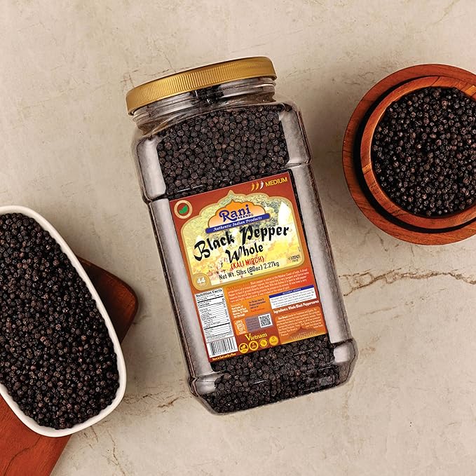 Rani Black Pepper Whole (Peppercorns), Premium MG-1 Grade 80oz (5lbs) 2.27kg Bulk PET Jar ~ All Natural | Gluten Friendly | Non-GMO | Kosher | Product of Vietnam | Perfect size for Grinders!