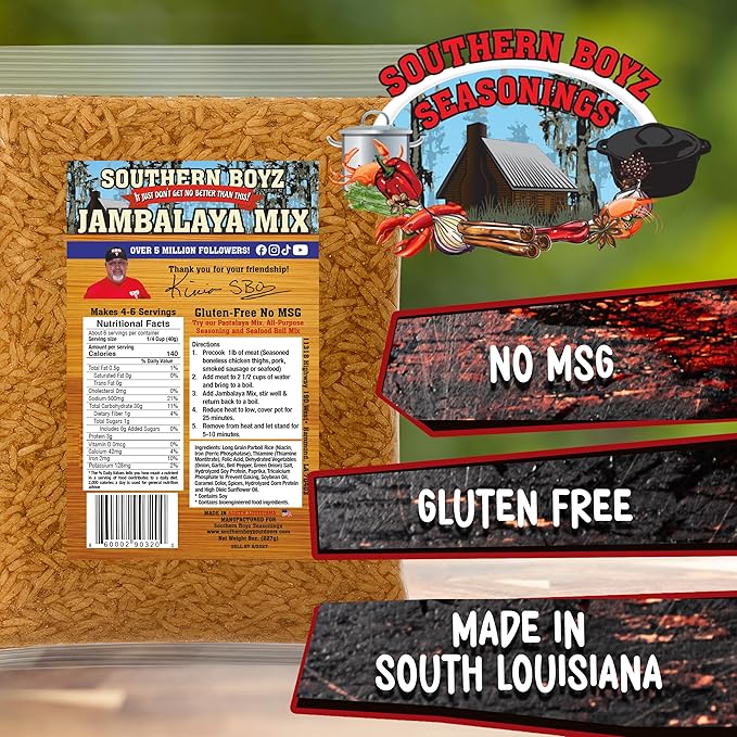 Southern Boyz Seasonings Jambalaya Mix With Rice, 8 Ounce Bag (No MSG, Gluten-Free Blend - Makes 4-6 Servings)