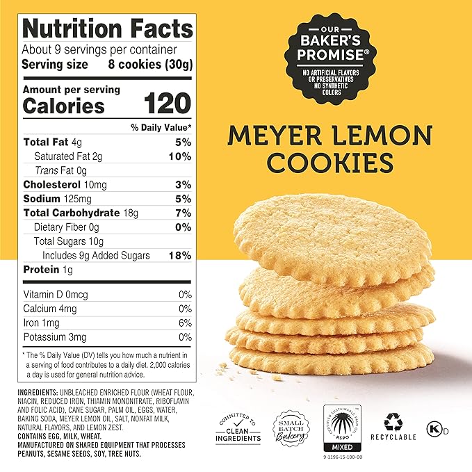 Dewey's Bakery Meyer Lemon & Key Lime Moravian Style Thin Cookies Variety Pack, Bakery Fresh with Real Simple Ingredients, Low Calorie Snack, No Artificial Flavors or Synthetic Colors, 9oz (Pack of 2)