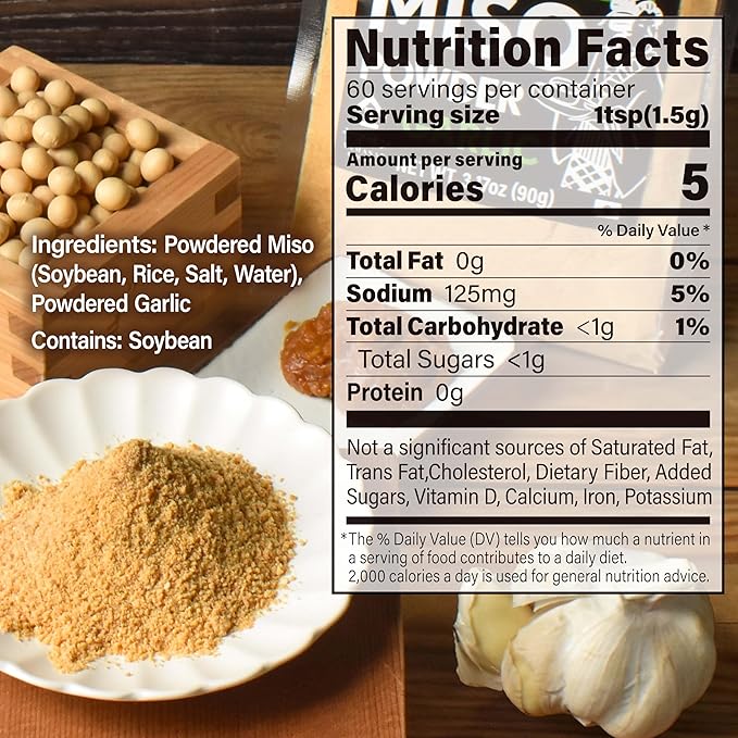 YAMASAN KYOTO UJI Japanese Dry Garlic Miso Seasoning, Freeze-Dried Miso Powder Mixed With Garlic Powder, Rich Aroma and Umami, No Additives, Vegan, Made in Japan 90g(3.17oz)