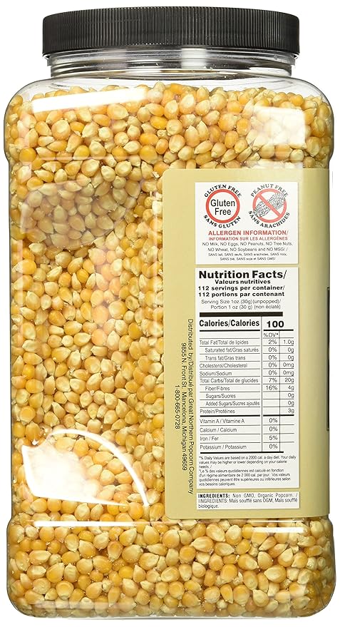 Organic Popcorn Kernels - 7lbs Resealable Bulk Jug of Gourmet Popping Corn for Microwave, Stovetop, and Popper Machines by Great Northern Popcorn