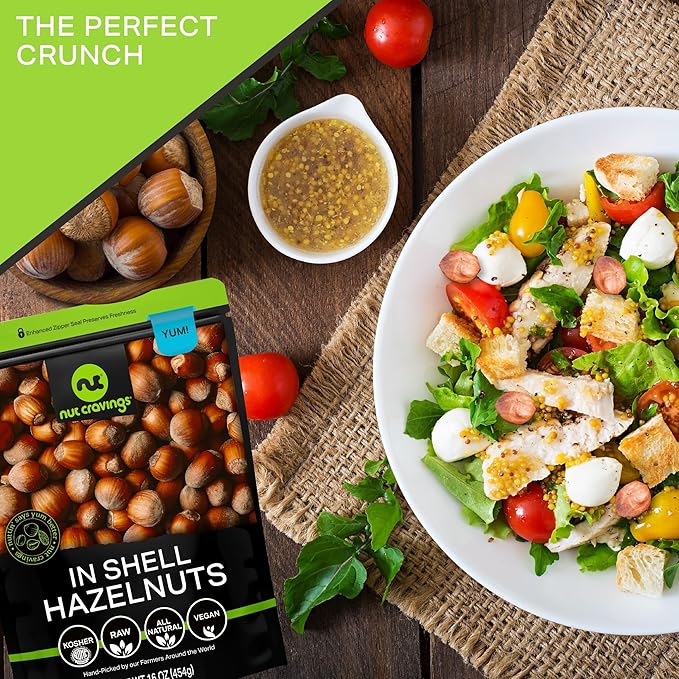 NUT CRAVINGS, Raw Hazelnuts Filberts In Shell, Whole, (48oz - 3 LB) Bulk Nuts Packed Fresh in Resealable Bag, Healthy Protein Food Snack, Food Assortments Ideal for Trail Mixed Nuts