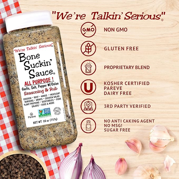 Bone Suckin' Sauce Bulk Seasoning & Rub - Brown Sugar, Garlic, Onion, Spices - Non-GMO, Gluten-Free, Fat-Free, Kosher, Pareve, No MSG (1 Pack, All Purpose)