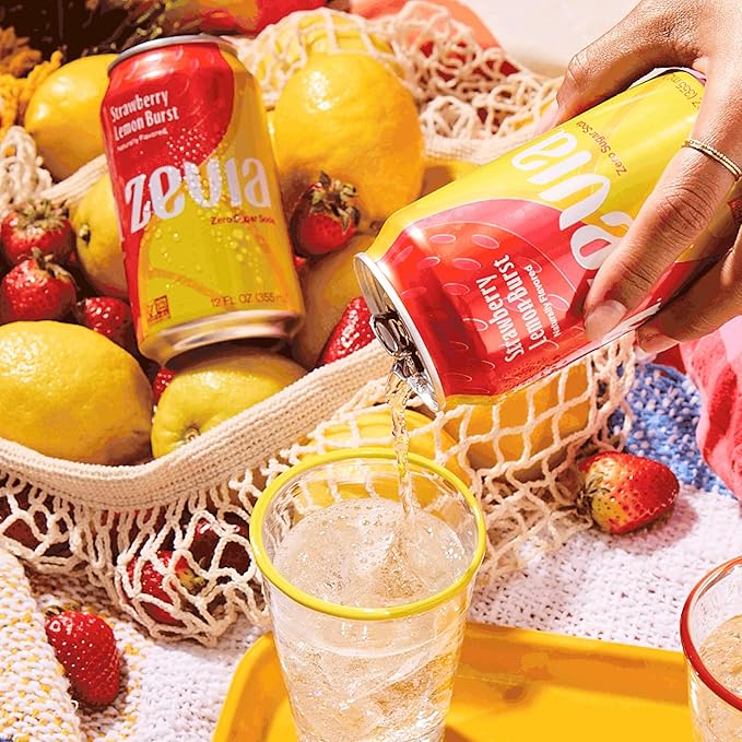 Zevia Zero Sugar Soda, Strawberry Lemon Burst, 12 oz Cans (8-Pack) ??Naturally Sweetened, Zero Calorie Sugar Free Soda - Non-GMO Project Verified, Gluten-Free, Vegan