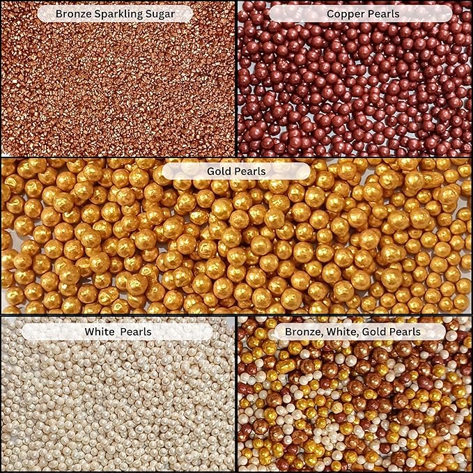 Confect Sprinkle Mix ??Edible Gold, Bronze & White Sugar Pearls with Copper Sparkling Sugar ?밎reat Gatsby Disco Ball- Elegant Cake, Cupcake & Cookie Decorating Sprinkles ?밮egan, Gluten-Free, Nut-Free, Soy-Free, Dairy-Free, Palm Oil-Free, Dye Free- 5 Oz