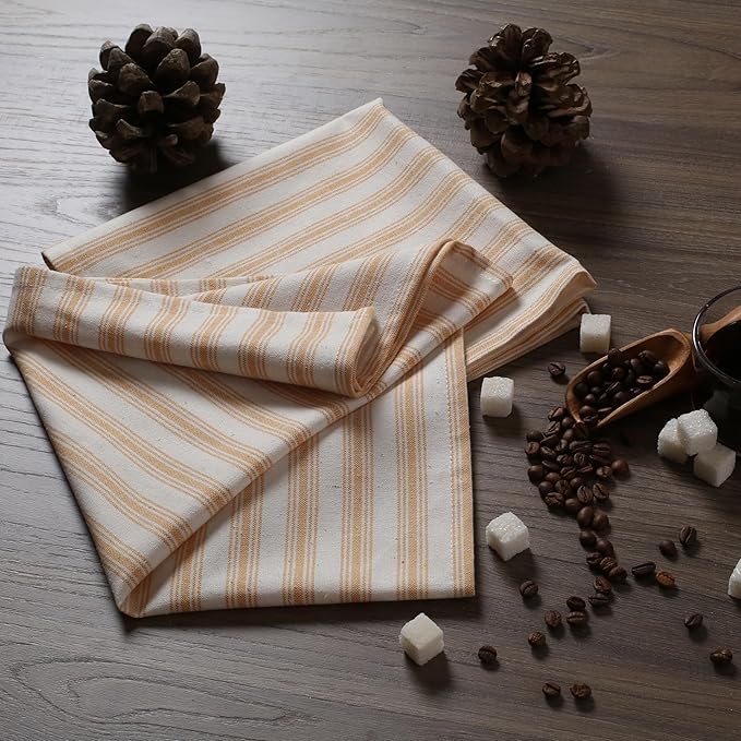Native Fab 4 Pack Farmhouse Modern Stripe Kitchen Dish Towels Cotton Super Absorbent Quick Drying Reusable 18x26 Inches - Bar Hand Towels, Kitchen Cleaning Towels with Hanging Loop, Yellow