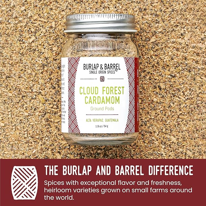 Burlap & Barrel Cloud Forest Cardamom – Sweet & Tart Cardamom Pods with Notes of Summer Fruits & Fresh Herbs – Spice & Powder – As Seen On Shark Tank -1.9oz Glass Jar