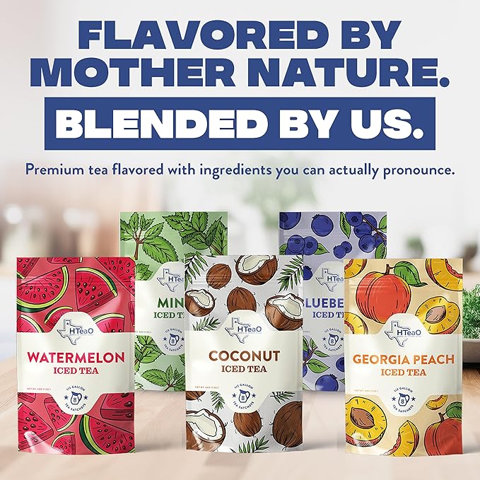HTeaO Georgia Peach & Hibiscus Black Tea – Texas-Style Flavored Iced Tea Bags for Summer – Instant Ice Tea Packets for Quick Brew - Loaded Tea Sachets Ready in 5 Minutes (8-Count, Makes 4 Gallons Total)