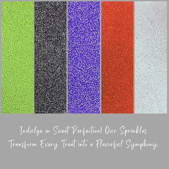Confect Scary Night-Out Sprinkles ??Edible Sparkling Sugar Mix in Silver, Orange, Irish Purple, Black & Lime Green ??Halloween Sugar Sprinkles for Decorating Cakes, Cupcakes, Cookies & Desserts- 5 Oz