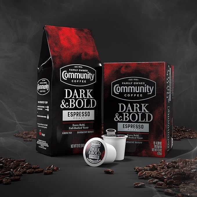 Community Coffee Dark & Bold Espresso Roast, Extra Dark Roast Ground Coffee, 12 Ounce Bag (Pack of 2)