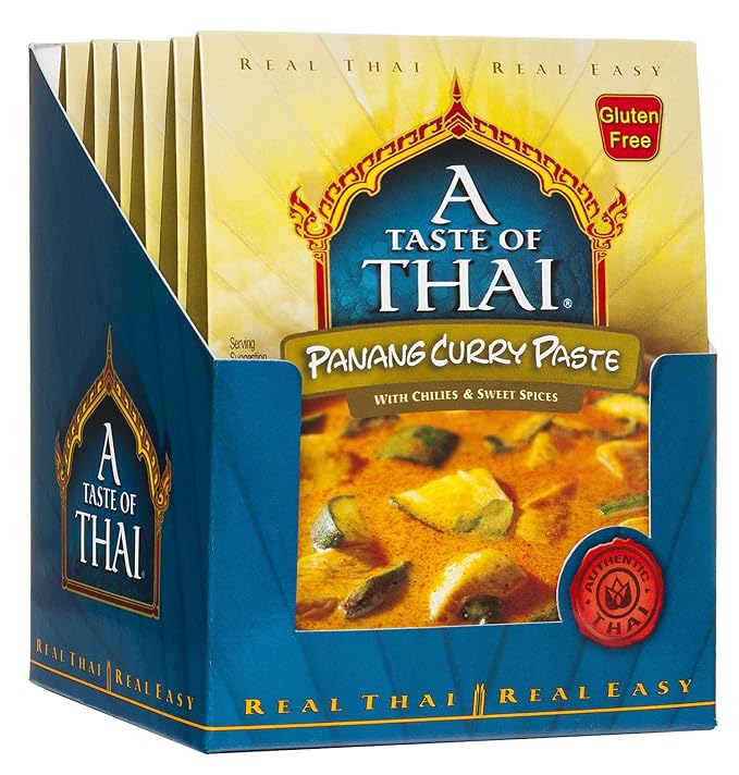 A Taste of Thai Panang Curry Paste - 1.75oz Pack of 6 Ready-to-Use Mix Flavored with Classic Thai Spices | Mild Curry Flavor Perfect for Veggies | Use for Stir-fry Grilling & More | Non-GMO
