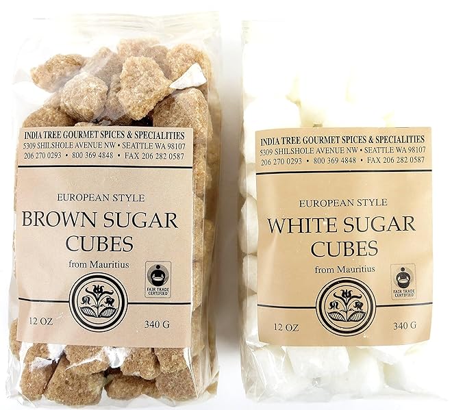 India Tree Non-GMO Fair Trade White Sugar Cubes - 1.1 lb Container - Pure Cane Sugar Rough-Cut Cubes for Coffee, Tea, Cocktails, Beverages, and Entertaining