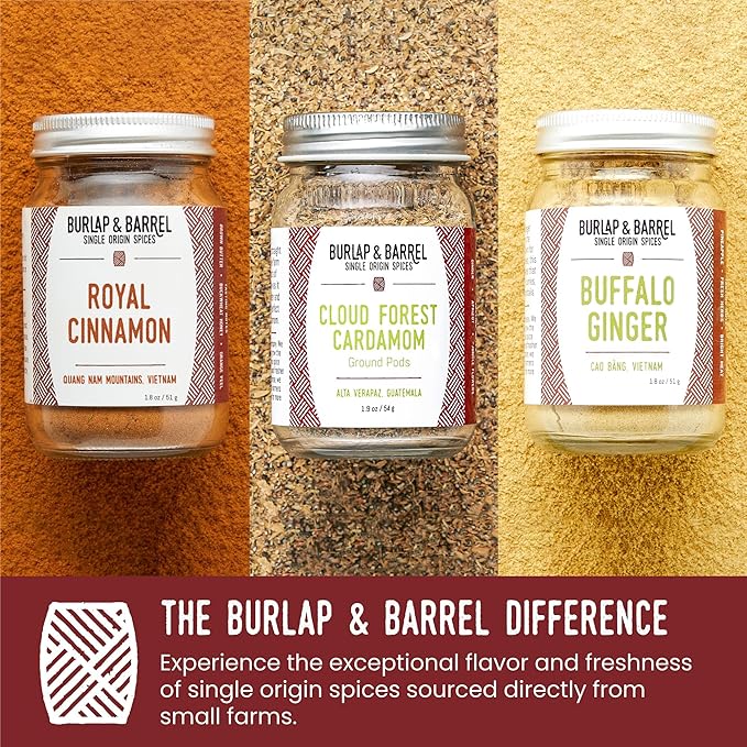 Burlap & Barrel 3pk Sweet Spice Set - 3 Full Size Jars including Royal Cinnamon, Cloud Forest Cardamom, & Buffalo Ginger - As seen on Shark Tank - Birthday & Father's Day Gift Ideas